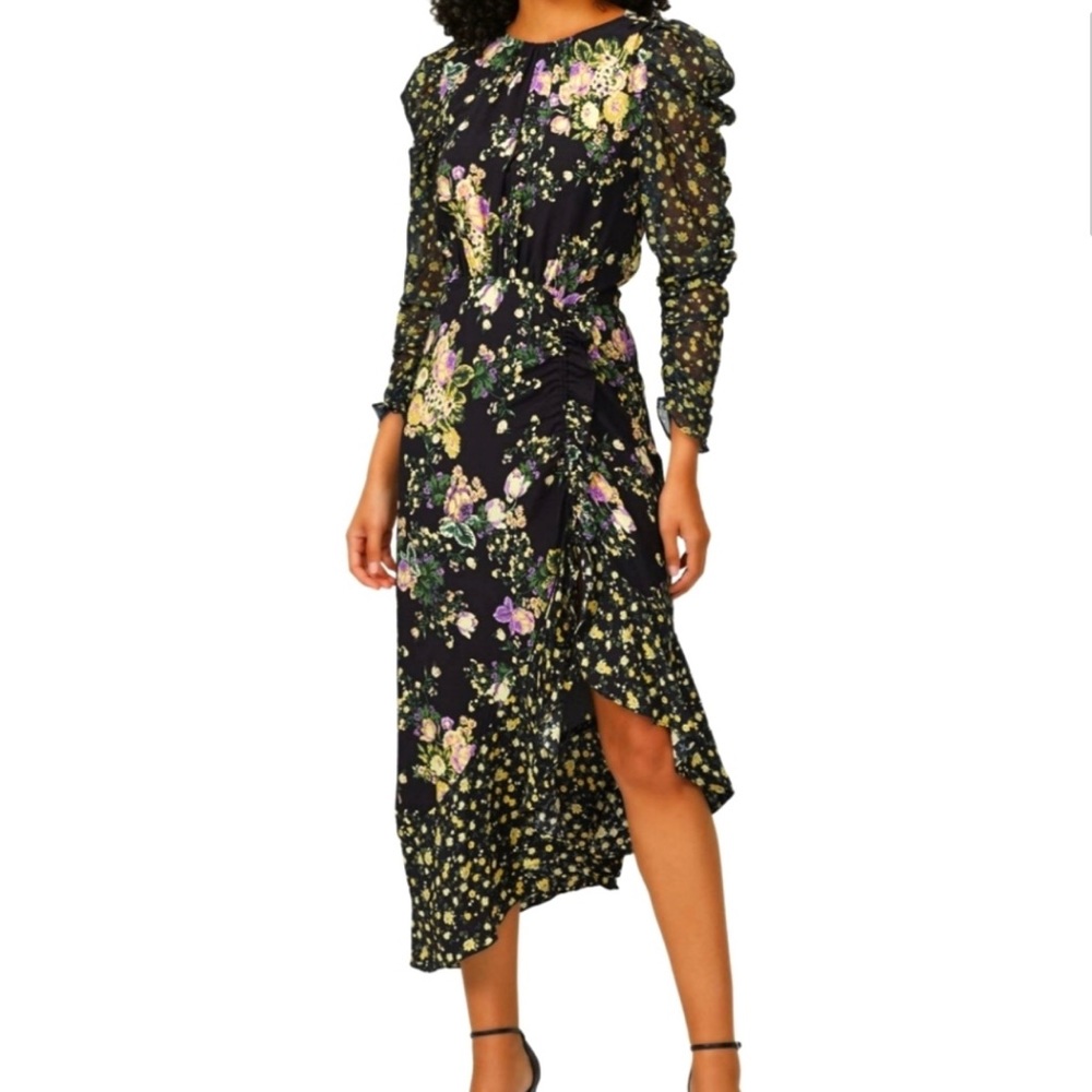 For Love & Lemons Black floral midi dress